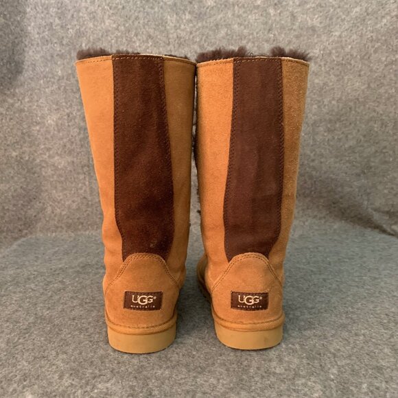 UGG Australia 5278 Girls Youth Tall Sheepskin Brown Leather Suede Lace Up Boots - Picture 9 of 13